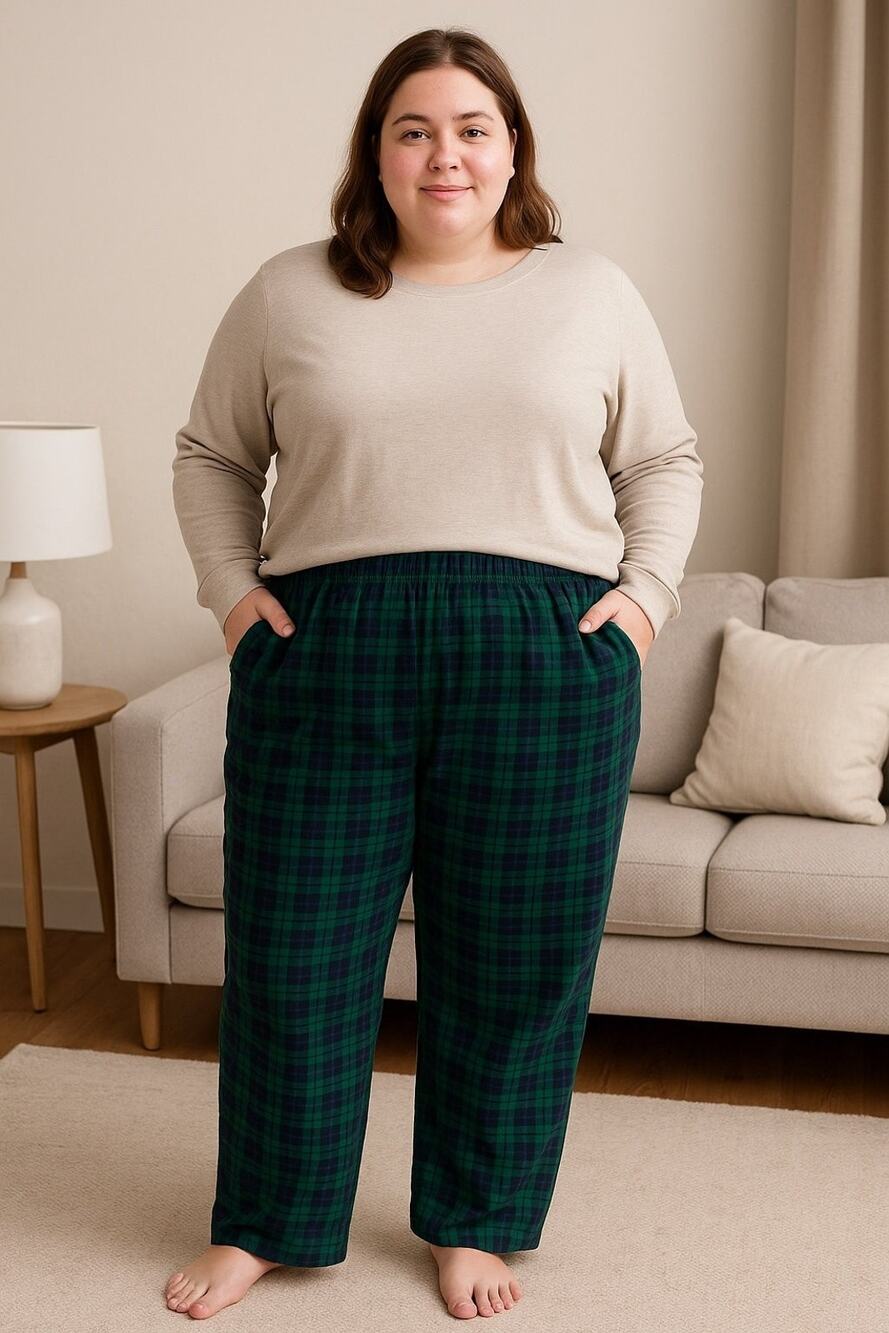 L.A. Blues Women’s Green & Navy Plaid Flannel Lounge Pants – Size 18/20 Plus